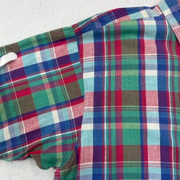 VTG 1980s Eddie Bauer Superior Madras Plaid Button Up Shirt SS Mens XL Preppy - Picture 11 of 13